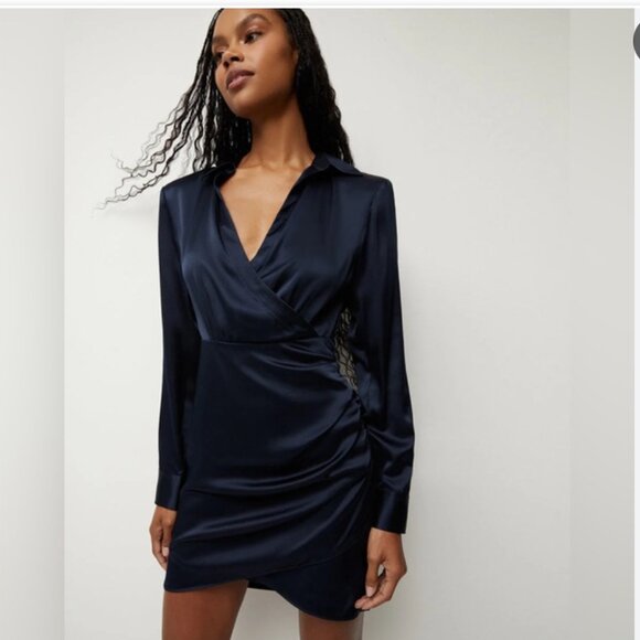 Veronica Beard NWT Arceli Stretch-Silk Charmeuse Dress Navy Size 00 - Picture 4 of 6
